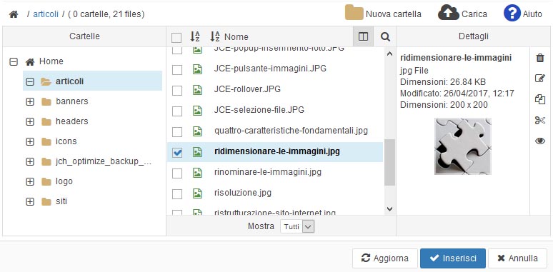 JCE selezione file